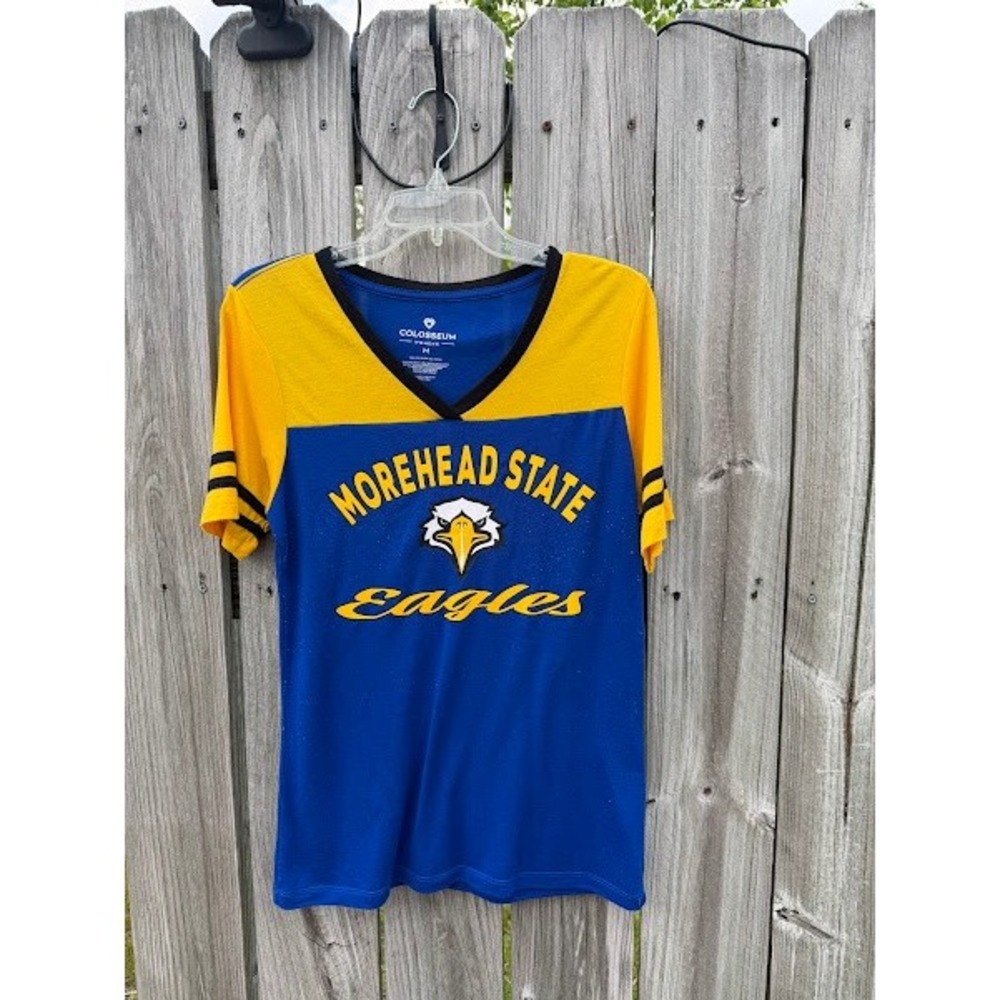 Colosseum Morehead State Eagles Womens V-Neck T-Shirt Blue Gold Size M COLS0481M